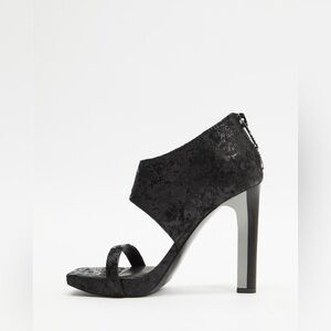 Black High Heel Shooties with Textured Upper